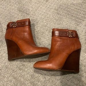 Tory Burch Brown Leather Wedge Boot